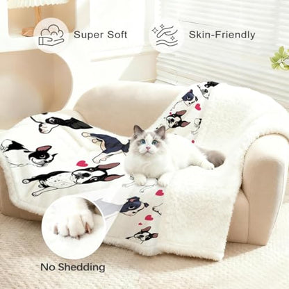 BlessLiving Boston Terrier Sherpa Blanket Queen Size 90x90 Inches - 3D Red Hearts Puppy Dog Print Super Soft Plush Fleece Throw for Adults, Women, Pet Lovers, Cute Animal Themed Gift - color: Boston Terrier, size: Queen, 90 x 90 Inches