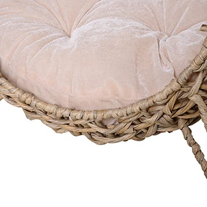 PawHut 20.5" Weaved Cat Bed, Elevated Hand-Woven Braided Banana Leaf Kitten House Condo with Cushion, Beige - color: Beige
