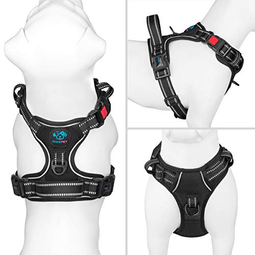 PHOEPET No Pull Dog Harnesses for Small Dogs Reflective Adjustable Front Clip Vest with Handle 2 Metal Rings 3 Buckles [Easy to Put on & Take Off](XS, Black) - color: Black, size: Extra Small