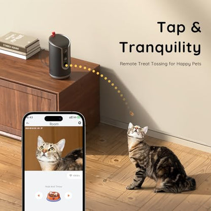 TKENPRO 2K Pet Camera Treat Dispenser, AI Photo Album, Dog Camera with 360° Auto Tracking & 5G/2.4G WiFi, 2-Way Talk, Remote Treat Tossing, Motion Alerts for Cats Indoor - color: Black
