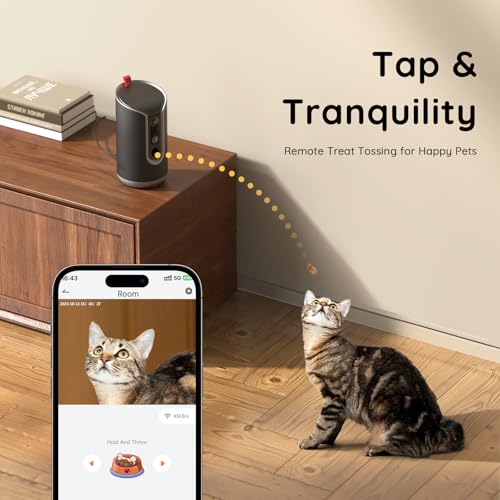 TKENPRO Pet Camera Treat Dispenser [1-Year Trial: Cloud + AI Features Included], 2K Dog & Cat Cam, Remote Treat Tossing, 360° Auto Tracking, 5G/2.4G WiFi Compatible, 2-Way Talk, Motion Alerts Indoor - color: Blackish gray