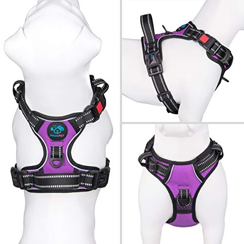 PHOEPET No Pull Dog Harnesses for Small Dogs Reflective Adjustable Front Clip Vest with Handle 2 Metal Rings 3 Buckles [Easy to Put on & Take Off](XS, Purple) - color: Purple, size: Extra Small