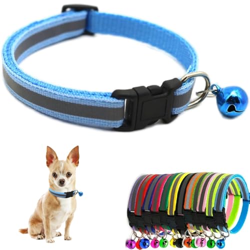Blue XS Cat Collar with Bell, Reflective Dog Collars Girl Soft Adjustable Buckle for XXS XSmall Extra Small Puppies Female Male Tiny Pets Dogs Boy Kitten Chihuahua Yorkie Teacup Small - color: Light Blue, size: S(Neck 11"-15")