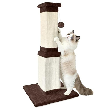 32 Tall Cat Scratching Post for Large Cats, Cat Scratcher for Indoor Cats Adults, Sturdy Sisal Scratch Post to Protect Furniture, Brown - color: Brown