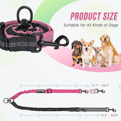 2 in 1 Double Dog Leash Coupler, 360° Swivel No Tangle Splitter, Reflective Shock Absorbing Bungee Lead with Adjustable Strap, Heavy Duty Walking Training Split Leash for Two Dogs