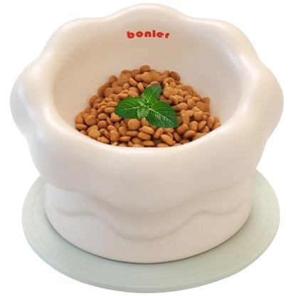 Cloud-Shaped Ceramic Cat Bowl - Elevated Raised Design for Indoor Cats & Kittens,Tilted Anti-Vomiting Shallow Dish with Spine Protection,Cute Whisker-Friendly Ceramic Food Bowls & Dishes (Milky White) - color: Milky White