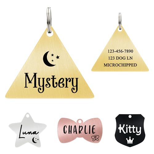 Ultra Joys Personalized Cat Collar Name Tag Small Pet ID Tags for Cats - Customized Mini Cute Dog Cat ID Tag - Bothside Engravable Lightweight Durable Stainless Steel - Triangle Tag in Gold - color: Triangle-gold