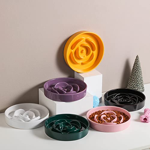 8.66 in Purple Ceramic Slow Feeder Dog Bowl for Medium and Large Breed,Fast Eater Dog Food Water Dish Heavy Wighted,Puppy Bowl for Fast Eaters,Puzzle Slow Eating Dish Modern Cute - color: Purple Slow Feeder
