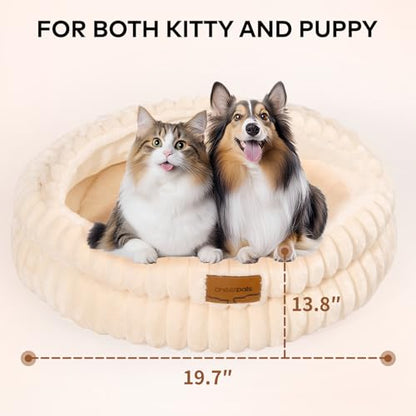 Cat Cave Bed for Indoor Cats, Washable Covered Cat Bed Hooded Kitty Bed Soft Fluffy Pet Bed for Puppy and Small Dog(White) - color: White