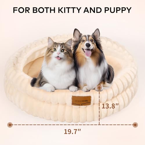 Cat Cave Bed for Indoor Cats, Washable Covered Cat Bed Hooded Kitty Bed Soft Fluffy Pet Bed for Puppy and Small Dog(White) - color: White