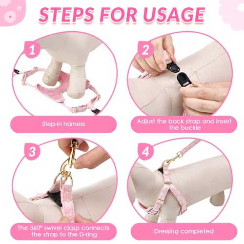 SlowTon Small Dog Harness - No Pull Dog Harness and Leash Set, Soft Mesh Lightweight Puppy Vest Harnesses, Adjustable Pet Harnesses for XXS XS Small Medium Easy Walk Hiking (Pink, S) - color: 1.Pink Daisy, size: Small