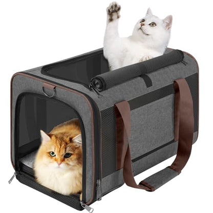 GAPZER Small Dog Carrier Cage Soft Chihuahua / Softshell Big Cat Carrier Maine Coon / Pet Taxi Carrying Bag over 25lbs / Top Loader Travel Kennel Brown - color: Dark Grey-Brown