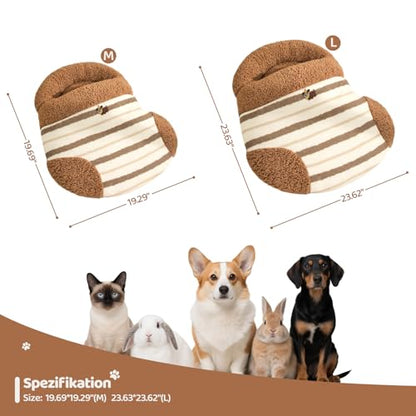 Jiupety Cat Sleeping Bag Cat Beds for Indoor Cats Self-Warming Dog Sleeping Bag Cozy Plush Portable Snuggle Sack Cat Bed Cave Machine Washable for Cats & Small Dogs,Brown Large