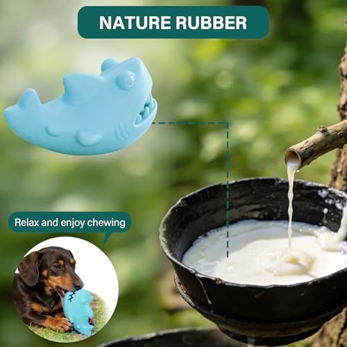 Treat Dispensing Dog Toys for Aggressive Chewers – Durable Natural Rubber Chew Toys for Medium/Large Dogs, Interactive Enrichment Toy Relieves Boredom, Anxiety & Cleans Teeth, Dishwasher Safe - color: Sky-Blue Shark