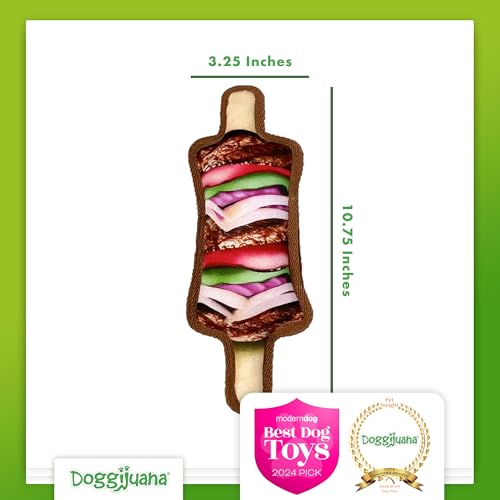 Doggijuana Cafe Combo Refillable Juananip Toy Bundle | Tomahawk Steak & Grilled Kebab | Funny Dog Toy Plush with Catnip and Refill | Interactive Chew for Play - style: Tomahawk Steak & Grilled Kebab