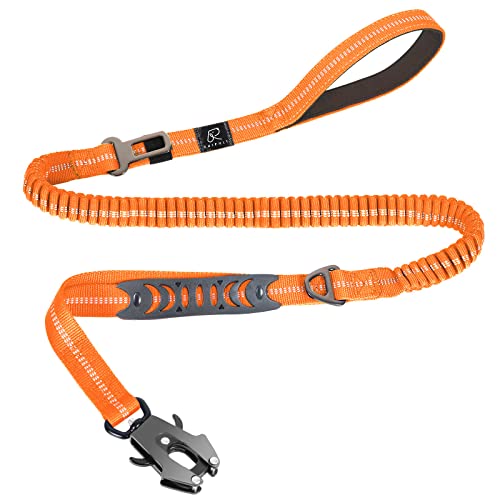 Raipult Tactical Dog Leash Heavy Duty, 4-6FT Shock Absorbing Bungee Leash with Quick Release Clip& 2 Handles, No Pull Waking Lead with Car Seatbelt for Medium Large Dogs that Pull,Orange - color: Neon Orange