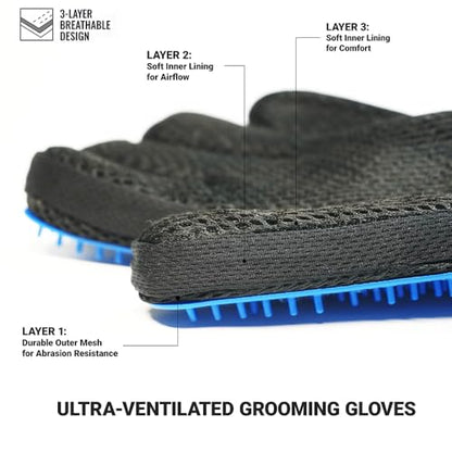 MEUOMIW Pet Grooming Glove for Dogs & Cats, 2-in-1 Pet Hair Remover Glove & Deshedding Brush, Gentle Massage Mitt for Shedding Control and Bathing, Safe for Short/Long Hair (Blue, 1-Pack, Right-Hand)