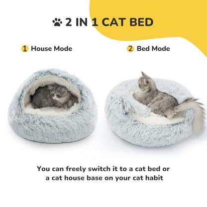 CATISM Cozy Cat Pod - Plush Hooded Cat Bed Cave, Self Warming, Removable Washable with Non-Slip Bottom - color: gray, size: 21.0"L x 21.0"W x 15.0"Th