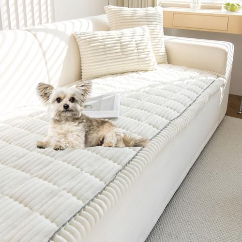 Faux Fur Plush Dog Couch Cover 3D Stripe Fuzzy Sofa Cover Non-Slip Fluffy Dog Bed Cover Pet Blanket Sofa Couch Furniture Protector for Puppy Large Dog Cat (Cream,24"x24") - color: Cream, size: 24"x24"