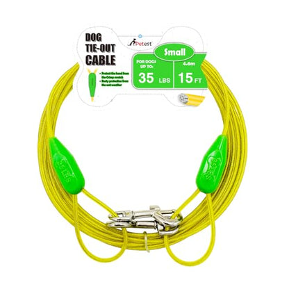 Petest 15ft Tie-Out Cable with Crimp Cover for Small Dogs Up to 35 Pounds - color: Green & Yellow, size: 35lbs15ft