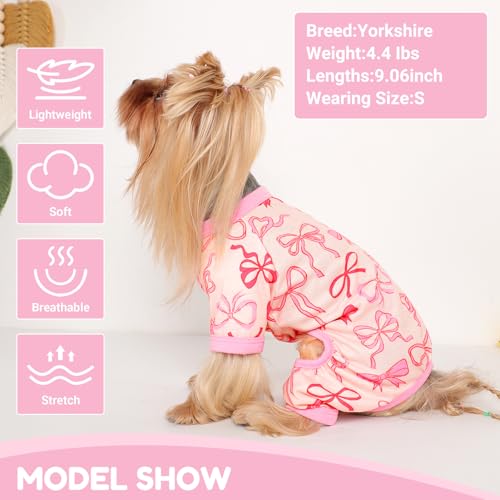 Dog Pajamas Small Sized Dogs Stretchable Summer Dog Clothes Pjs 4 Legs Girl Boy Cute Soft Puppy Outfits Doggie Cat Jammies Jumpsuit Sleeper for Pet (Bow Tie, Medium) - color: Bow Tie, size: Medium (Chest 15in )