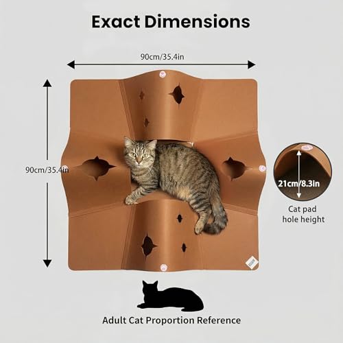 Interactive Cat Tunnel Mat for Indoor Cats, 4-Way Felt Cat Cave with Hanging Ball, Foldable Kitty Play Mat and Hideout, Pet Enrichment Toy for Kittens, Rabbits, Small Pets - color: Brown