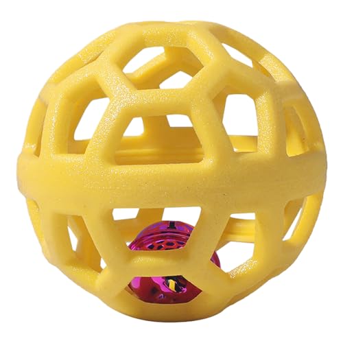 Dog Chew Toys with Bell Sound, 3 Rubber Bouncy Ball for Medium/Large Dogs, Interactive Fetch Ball Teeth Cleaning&Training, Hollow Design with Internal Bells (Yellow) - color: Yellow