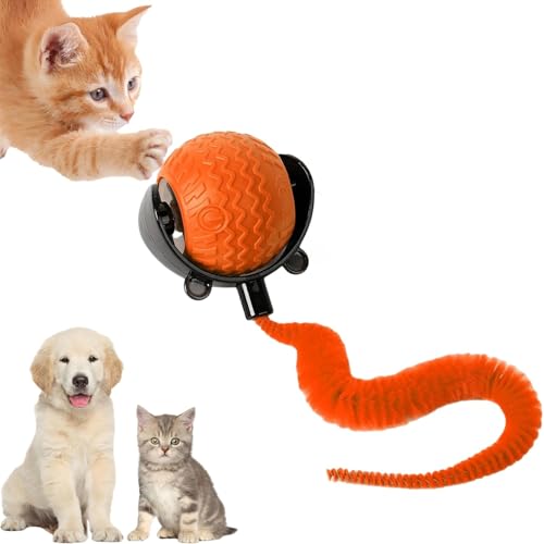 GoldenLife Interactive Cat Toys for Indoor Cats, Hamster Ball with Speedy Tail 2.0, Safe Silicone，3 Modes (Speed/Light) & Type-C Charging, Durable Moving Dog Toy for Indoor Cats/Dogs (Orange) - color: Orange