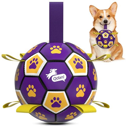 QDAN Dog Ropes Toys, Soccer Ball with Straps, Dogs Water Toy, Durable Dog Balls for Small Medium Breed（6 Inch） - color: Purple Yellow, size: 6 Inch