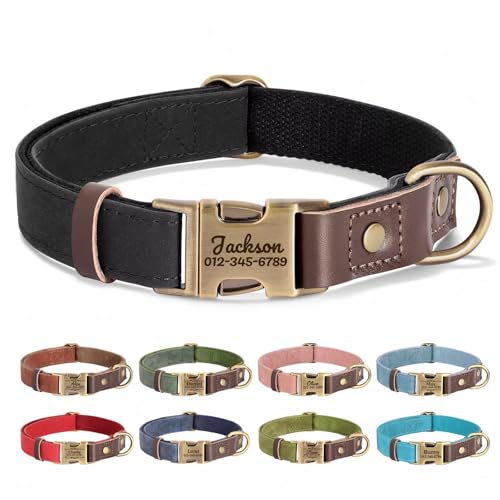 Personalized Dog Collars, Custom PU Leather Dog Collar with Name&Phone Number, Engraved Dog Collar for Small Dogs, Adjustable Durable Collar with Quick Release Metal Buckle, Black,S - color: Black, size: S: Neck 11-15", Width 0.6"