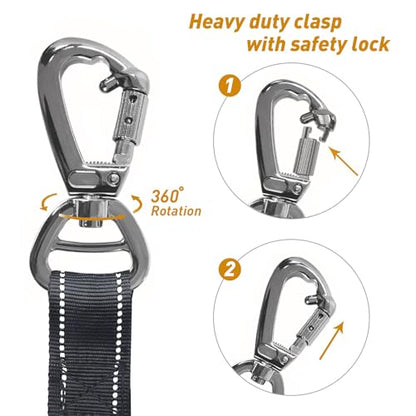 AUBELL Tactical Dog Leash Heavy Duty,4-6ft Reflective Strong No Pull Bungee Leash for Medium Large Dogs with Comfortable Padded Double Handle,Car Seat Belt,360 Degree Rotating Carabiner,Black - color: M/L-Black(4-6FT)