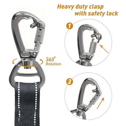AUBELL Tactical Dog Leash Heavy Duty,4-6ft Reflective Strong No Pull Bungee Leash for Medium Large Dogs with Comfortable Padded Double Handle,Car Seat Belt,360 Degree Rotating Carabiner,Black - color: M/L-Black(4-6FT)