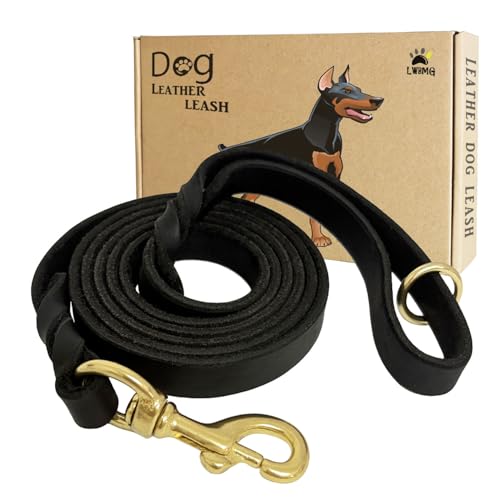 Leather Dog Leash 5ft x 3/4 inch, Heavy Duty Leather Braided Dog Training Leash, Strong and Comfortable Leashes for Large, Medium, Small Dogs Black - color: Black, size: 5 ft x 3/4 inch