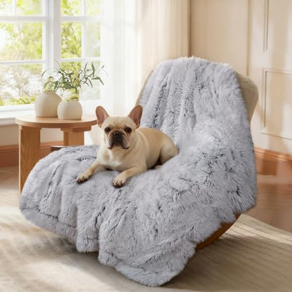 Luciphia Large Waterproof Dog Blanket for Pet Washable Liquid Proof Bed Intimacy Protection Shaggy Plush Calming Long Faux Fur Couch Cover Calming Cat Throw Blankets, Mist Grey, 50" x 60" - color: Mist Grey, size: 50"x60"