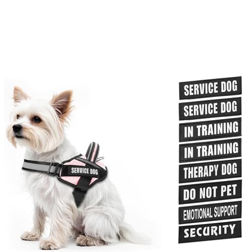 Dog Vest Harness and Patches Set, Animire in Training Service Dog Harness with 10 Dog Patches, Reflective Dog Vest with Handle for Small, Medium, Large, and Extra-Large Dogs - color: Pink, size: XX-SMALL (Chest:12-15 Inch)
