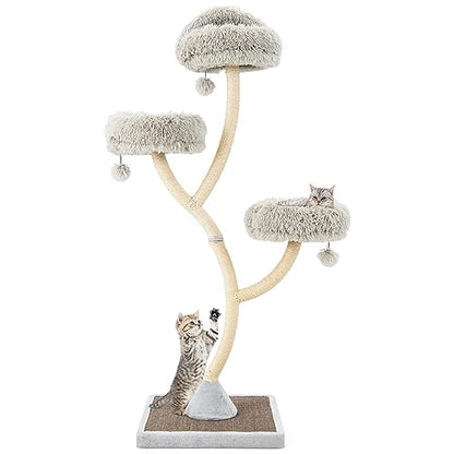PETSITE 70" Tall Cat Tree, Cat Tower with Scratching Posts and Board, Multi-Level Cat Tower for Large Cats 20 lbs+ with 3 Cozy Perches and Dangling Balls, Modern Cat Tree for Indoor Cats Large Adult - color: Grey