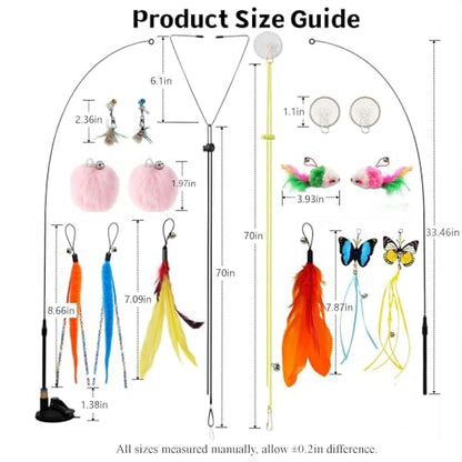 Suction Cup Cat Toy for Indoor Cats, 4 Play Modes Hands Free Interactive Cat Teaser Wand with 12 Replaceable Bell Attachments, Self Play Kitten Toys for Boredom Relief and Exercise