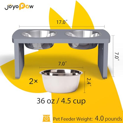 Elevated Dog Bowls, Bamboo Raised Dog Bowl for Medium Dogs, with 2 Stainless Steel Bowls (7'' Tall-40 oz Bowl, Grey) - color: Grey, size: Medium: 7'' Tall-40oz Bowl