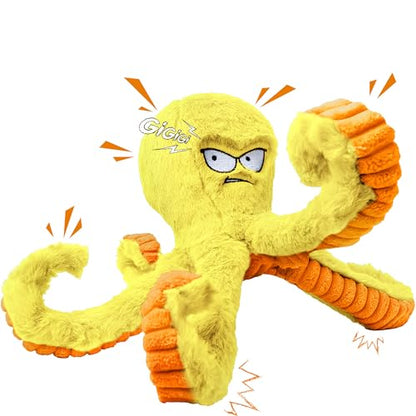 LEGEND SANDY Tough Dog Toys, Stuffed Chew Large Dog Toys to Keep Them Busy, Interactive Squeaky Tug of War Doggie Toy, Crinkle Yellow Octopus - color: Yellow Octopus