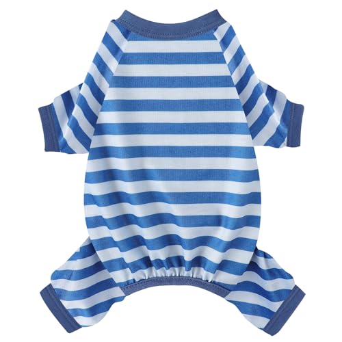 Dog Pajamas Pjs Stretchable Strip Dog Jumpsuit 4 Legs Pjs for Summer Dog Clothes Puppy Onesies Doggie Outfit (Blue, X-Small (Chest 11in)) - color: Blue, size: X-Small (Chest 11in )