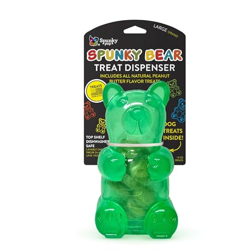 Spunky pup Spunky Bear Interactive Dog Toys with Treats Included - Treat-Holding Puzzle for Boredom & Stimulation - Peanut Butter Flavor - Dishwasher Safe - Assorted Neon Colors- Large - size: Large, style: Treat Dispenser