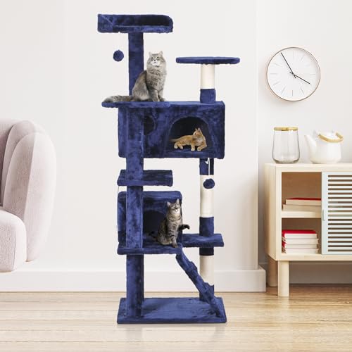 Nova Microdermabrasion 54 in Cat Tree Tower for Indoor Cats Multi-Level Cat Condo Cat Bed Furniture with Scratching Post Kittens Activity Center - color: Blue