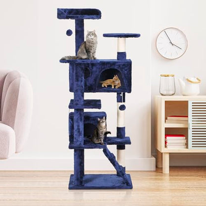 Nova Microdermabrasion 54 in Cat Tree Tower for Indoor Cats Multi-Level Cat Condo Cat Bed Furniture with Scratching Post Kittens Activity Center - color: Blue