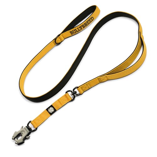 BULLYBREED | Heavy Duty Dog Leash, Tactical Dog Leash, Quick Release Frog Clip with Dual Anti-Tangling Swivel System for Large Dogs That Pull with Soft Handle (Yellow) - color: Yellow