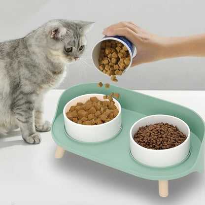 Elevated Dog Bowls Set, Ceramic Pet Food & Water Bowls with Non-Slip Stand, No Spill Design for Cats/Small Medium Dogs Green - color: Green