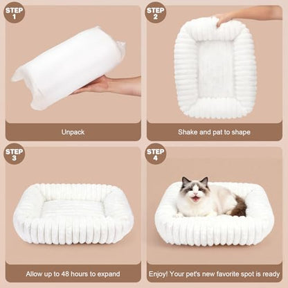 Cat Beds for Indoor Cats, Square Self Warming Cat Bed Orthopedic Pet Bed with Pillow Super Soft Rabbit Fur Small Dog Beds, Calming Plush Kitten Bed with Removable Washable Cover & Anti-Slip Bottom - size: 22*18*6 inces