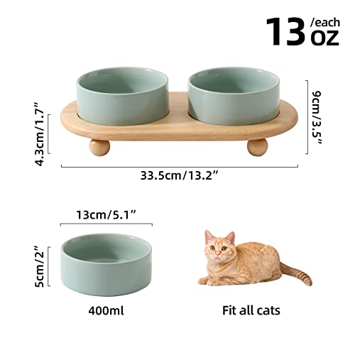 Havniva Raised Cat Bowls Water Bowl 5.1” Elevated Ceramic Cat Food and Water Bowl Whisker Friendly Pet Food Bowls for Indoor Cats, Wide Cat Water Dish Prevent Whisker Fatigue Non Slip Cat Feeder - color: 2 x Bowl + Stand - Light Green