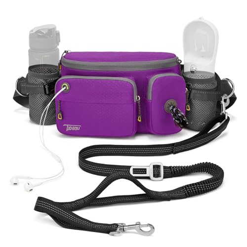 TUDEQU 4-in-1 Hands Free Dog Leash Waist Belt with Dog Walking Fanny Pack,Dog Seat Belt, Waist Leash for Large Dogs,Dog Walking,Hiking,Running,Jogging - color: PURPLE