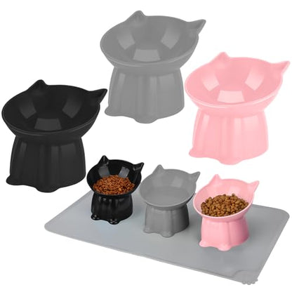 3 Pcs Elevated Cat Bowls 15°Raised Cat Food Bowl with Silicone Mat Whisker Friendly Anti Vomiting Cats Dishes Pet Food and Water Bowls for Indoor Cats Kittens Classic Pink, Grey, Black Pink, Grey, Bla - color: Pink, Grey, Black