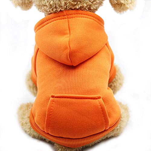 Jecikelon Winter Dog Hoodie Sweatshirts with Pockets Warm Dog Clothes for Small Dogs Chihuahua Coat Clothing Puppy Cat Custume (Orange, X-Small) - color: Orange, size: X-Small